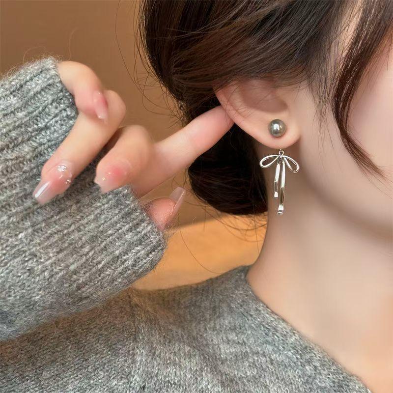 Hoa Tai Ngọc Trai Màu Xám, Thiết Kế Nút Thắt Bướm, Phong Cách Độc Đáo Và Ngầu Dành Cho Phụ Nữ, Thích Hợp Cho Mùa Thu Và Mùa Đông, Giá Cả Phải Chăng, Sang Trọng, Cao Cấp, Thanh Lịch, Đinh Tán 0