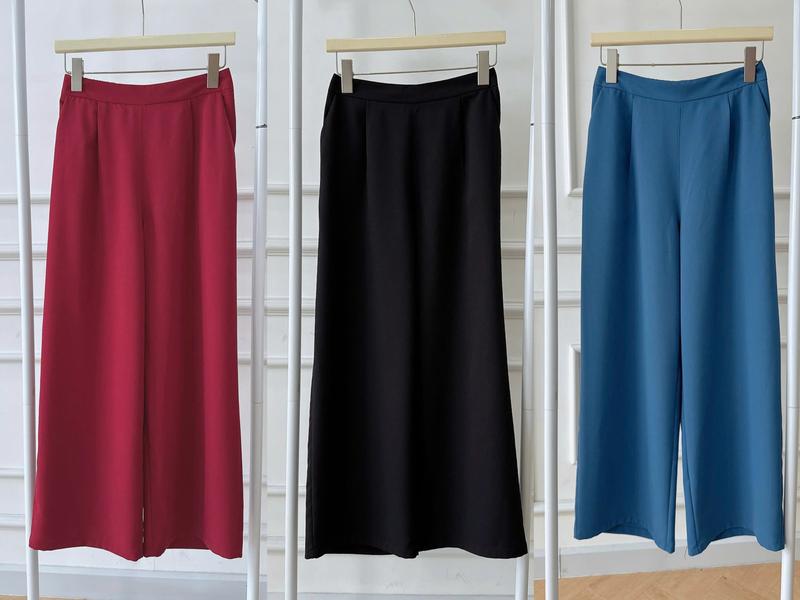  E4 Quần lẻ quần dài trung niên trơn ống suông lụa Chéo có lưng bo thun sau  có túi quần có size 45-70kg sang trọng cho mẹ 