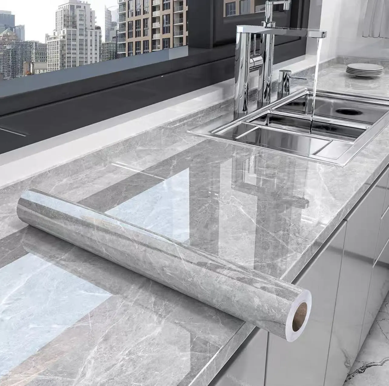 Giấy Dán Bếp Tráng nhôm chịu nhiệt - Chất liệu cao cấp cuộn dài 3m khổ 60cm miếng  dán  tủ  quần  áo