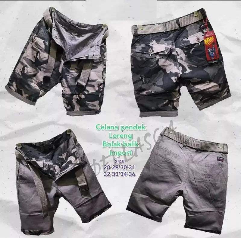 Celana Loreng Pria bisa Bolak Balik Gratis Ikat Pinggang l Clana Loreng Casual Import Standart Laki Laki Dewasa Katun Pendek Cargo Panjang Shorts 4