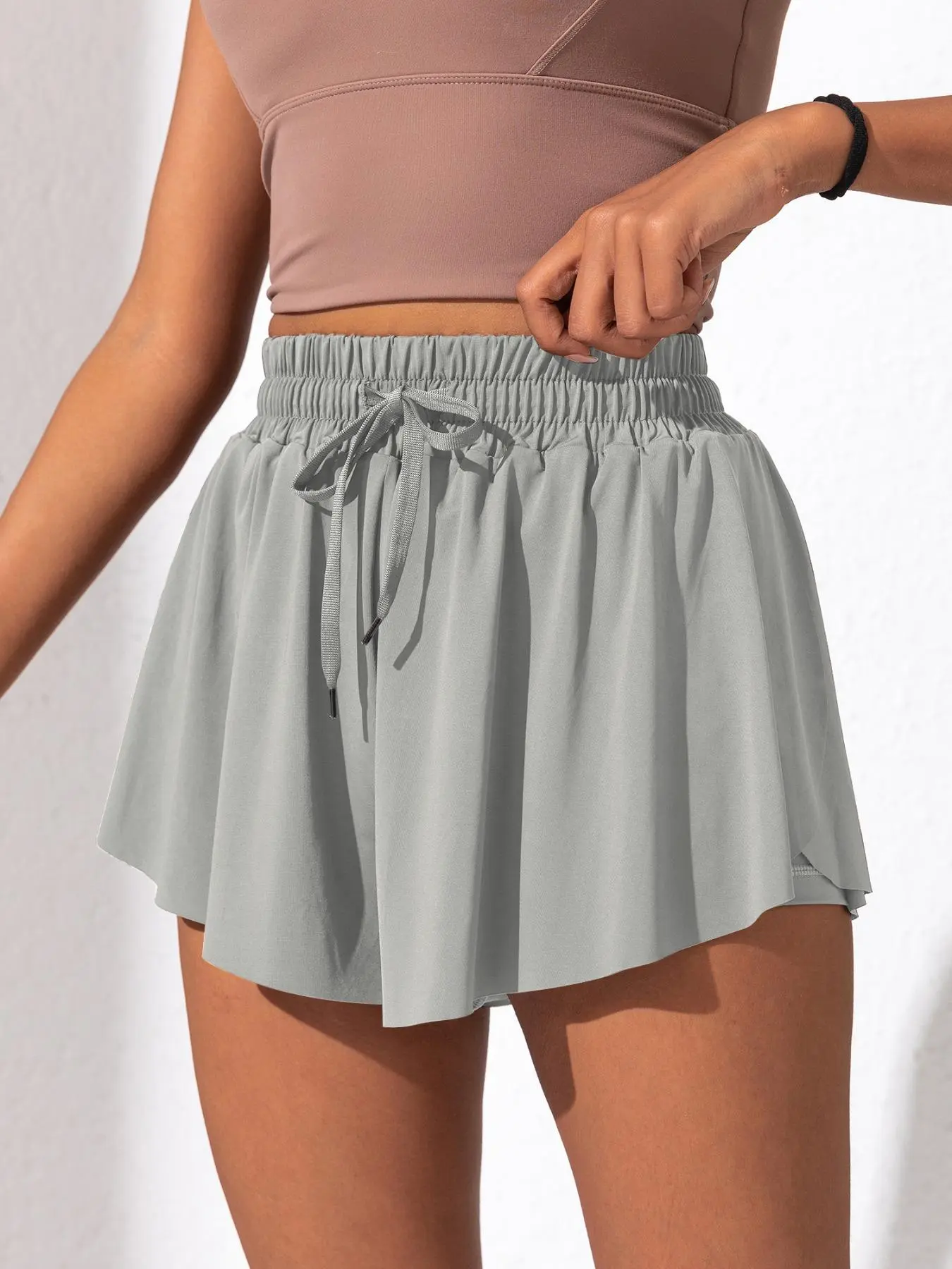 Women's Solid Color Drawstring Waist Skort, Casual Elastic Waist Pocket Pantskirt for Summer, Ladies Bottoms for Daily Wear, Shorts for Women, Summer Bottoms