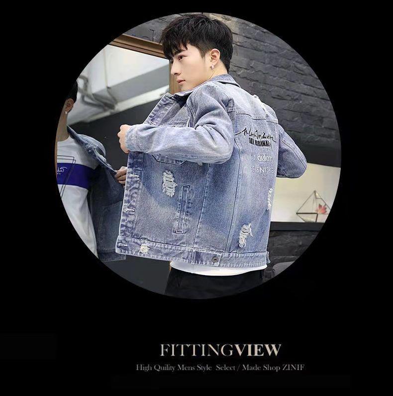 Product Introduction of New Denim Jacket Men's Casual Trendy Men's Denim Jacket Youth Denim Clothing Korean-Style Slim-Fit Light-Colored Jacket Sneaker 16