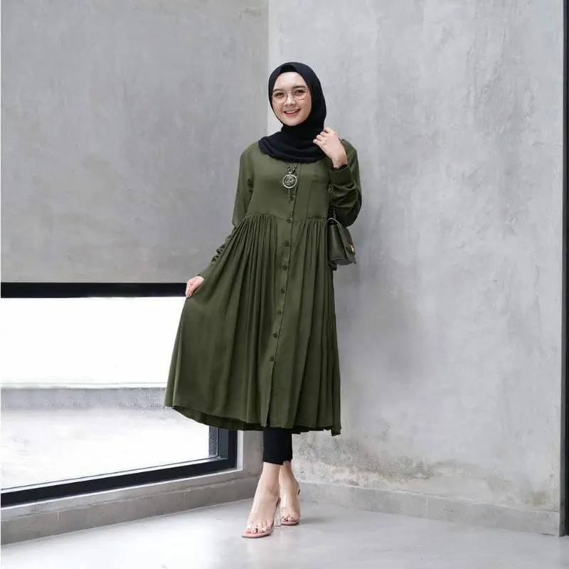 Baju Tunik Wanita Muslim Katun Rayon  Atasan  Cewek Kain halus 2