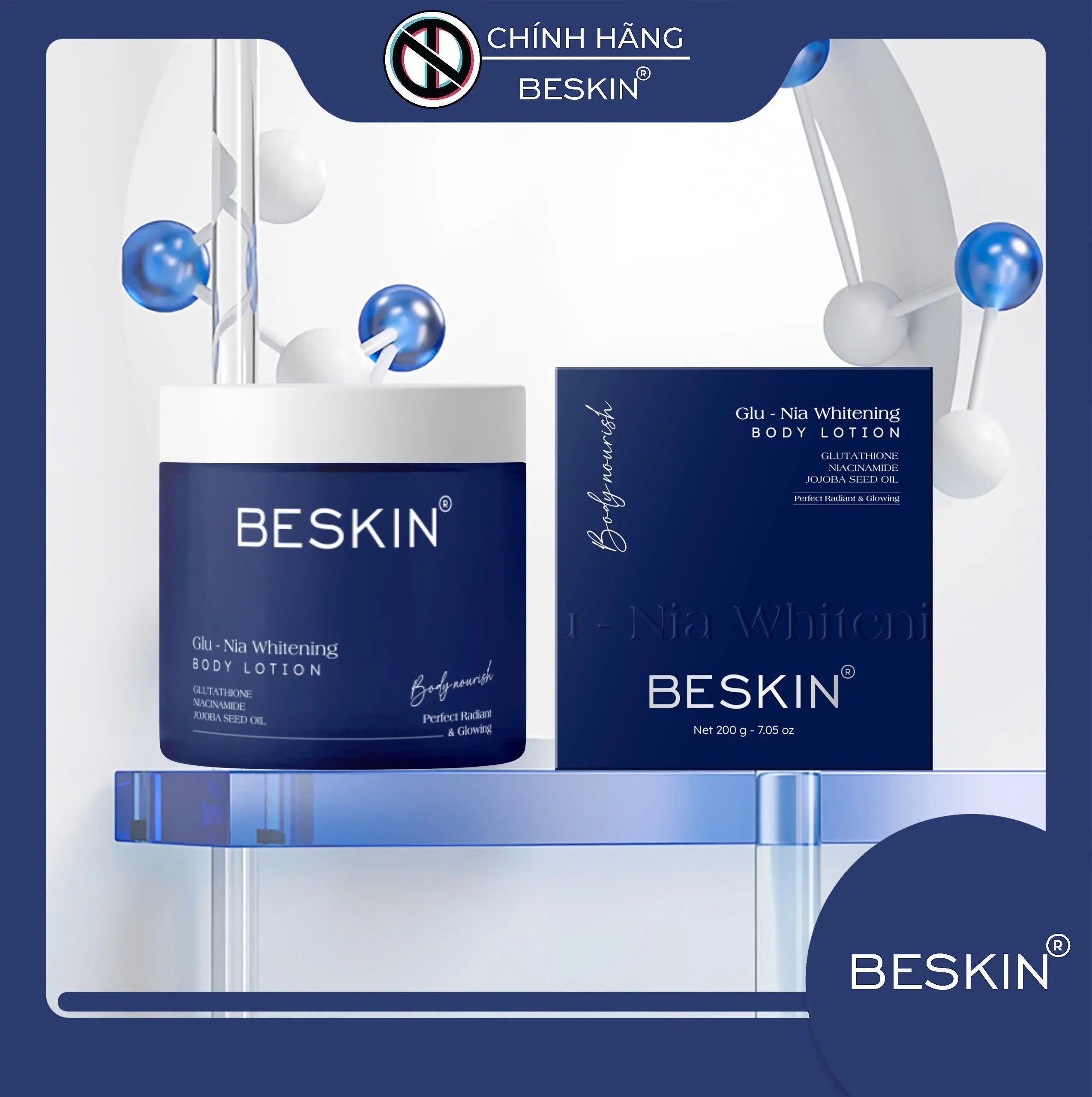 KEM BODY LOTION DƯỠNG SÁNG DA "GLU - NIA WHITENING BODY LOTION" - Trọng Lượng: 200g - Thương Hiệu: Beskin - Nữ Women