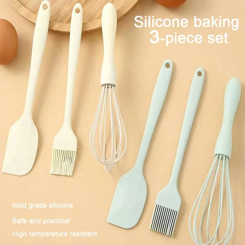 [ADH]3pcs Baking Set Food Grade Silicone Heat Resistant Cream Scraper Egg Beater Grease Brush Kitchen Cake Baking Tools