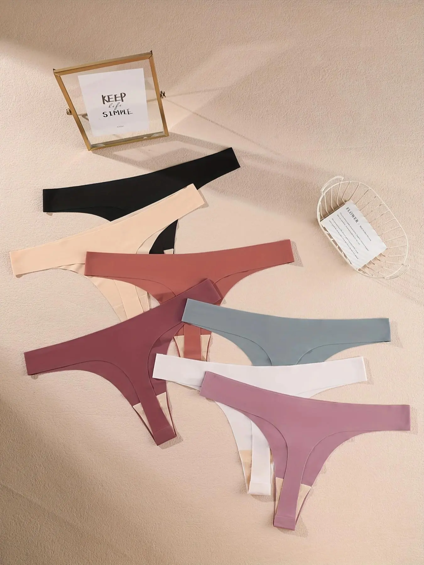 【Plus Size】7pcs Solid Thong, Soft Comfy Breathable Seamless Panty for Daily Wear, Women's Underwear Fit for All Seasons, Lady Comfort Curvy Panties