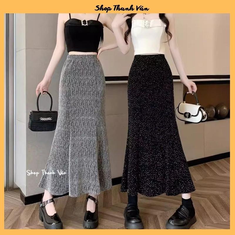  Chân váy đuôi cá vải kim sa ánh nhũ mềm co giãn tốt mix đồ dễ thương váy dài ~85cm TV6010 