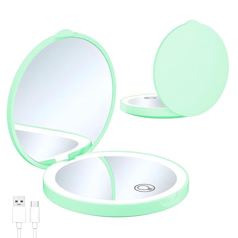 Portable Folding Makeup Mirror With Light, 1 Count Double-sided Compact Pocket Mirror, Makeup Tool For Women 0