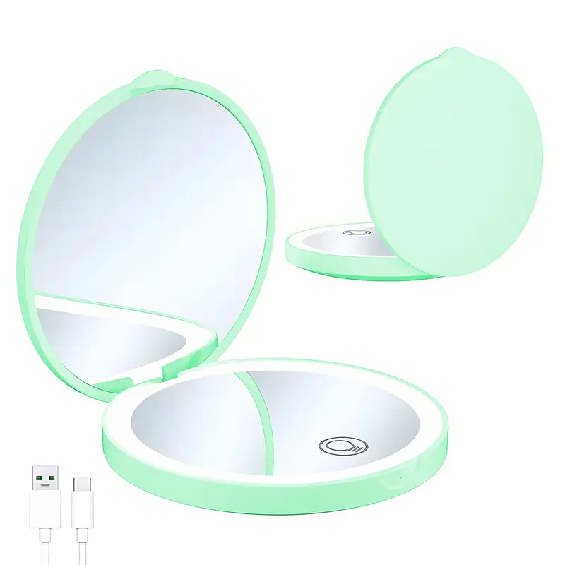 Portable Folding Makeup Mirror With Light, 1 Count Double-sided Compact Pocket Mirror, Makeup Tool For Women 0