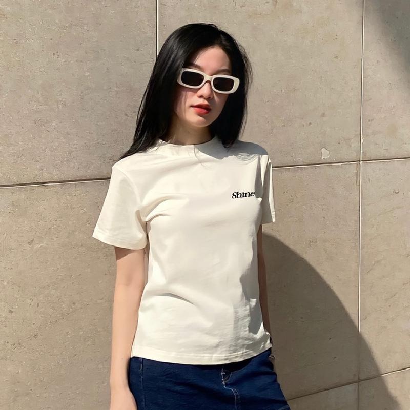 Áo Thun Babe Tee Thêu Chữ  "Shine" Cotton 100% 2 Chiều ĐL 250gsm Nữ Women Top Cổ Tròn Cổ Tròn 5