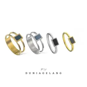 Cincin Titanium 316L Kotak Hitam Cincin Wanita Pria Anak Anak Anti karat Anti Luntur