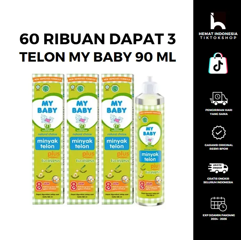 60 RIBU DAPAT 3 PCS MINYAK TELON MY BABY 90 ML 90ML ORIGINAL MINYAK MY BABY TELON PLUS ANTI NYAMUK 8 JAM EKALIPTUS EUCALYPTUS ORIGINAL MYBABY OIL BAYI ANTI NYAMUK MINYAK BAYI TELON BAYI BALITA 0