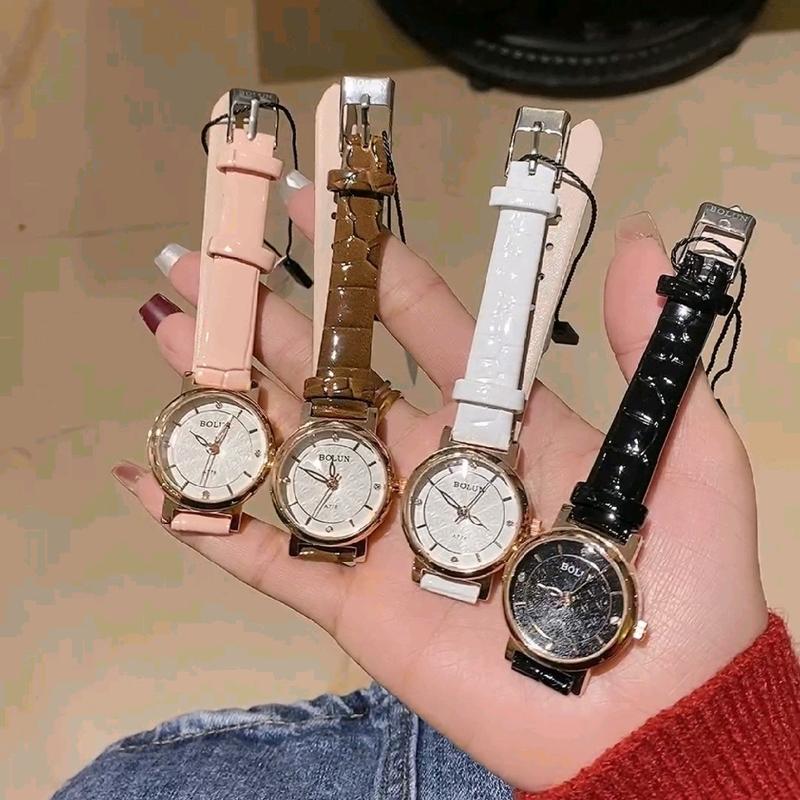 A.08 Đồng hồ nữ Bolun mặt nhỏ size 25mm dây da trơn bóng trẻ trung Kim Tuyến Voi Sen Women đeo tay