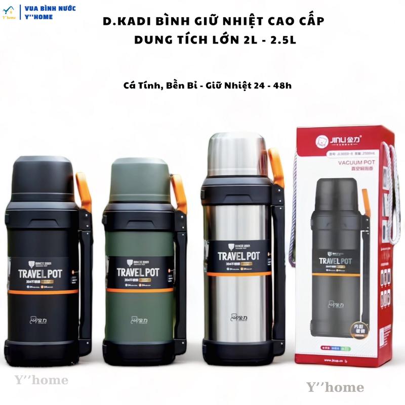 D.KaDi Bình Giữ Nhiệt Dung Tích Lớn 2L - 2.5L, Inox 304 Dày Dặn, Giữ Nhiệt Trên 24h, Có Tay Cầm, Quay Xách, Nắp Uống Nước.