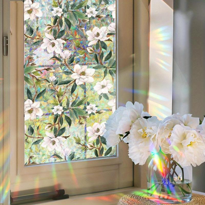 Flower Pattern Window Double Sided Flower Pattern Window Film, 1 Count Reusable Static Cling ...