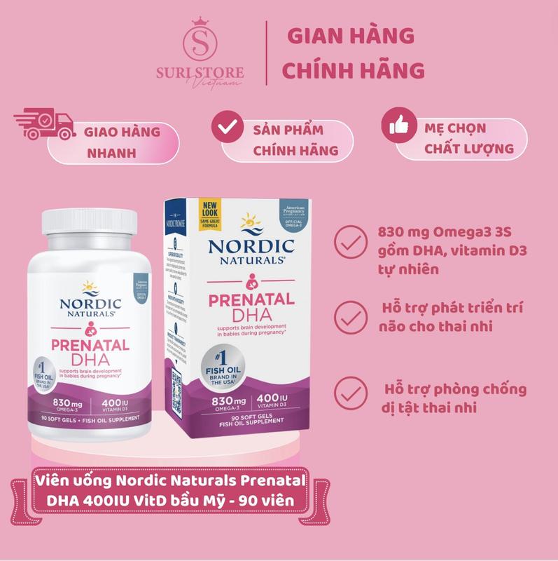 Viên uống Nordic Naturals Prenatal DHA 400IU VitD bầu Mỹ - 90 viên