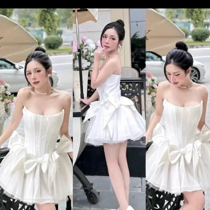Đầm Lưới Cúp Tơ Đen , Trắng, Đỏ CÓ MÚT Nữ Sang Chảnh Women Dress