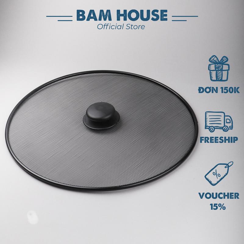 Nắp lưới đen đậy chảo chống văng dầu mỡ inox Bam House loại lớn cao cấp NLD01 – Gia dụng bếp