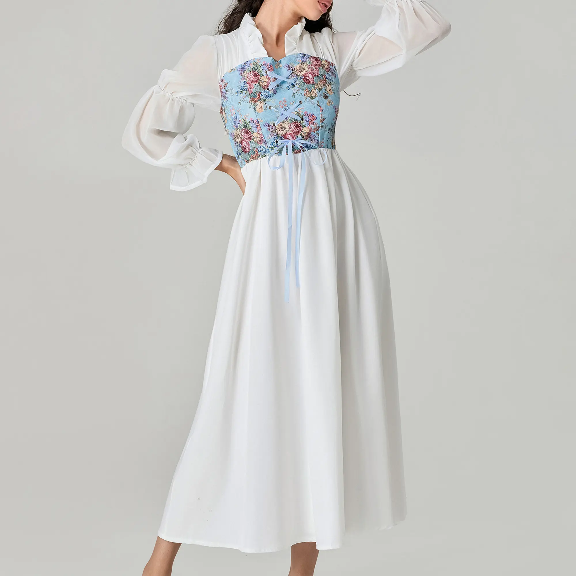 white flowy renaissance dress Scarlet Darkness Renaissance Fairy Dress Elf Wing Sleeves Maxi Dress main image 1