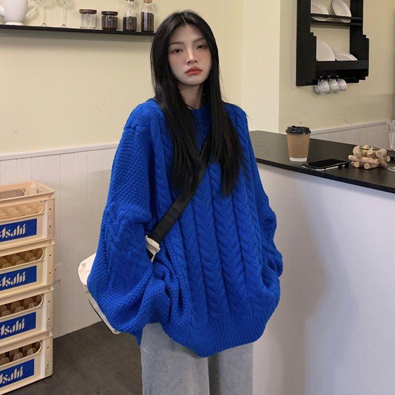 Áo Len Màu Xanh Klein, Hàng Mới Về, Dáng Rộng Vừa Vặn, Ấm Áp Mùa Thu Và Mùa Đông, Dễ Phối Đồ, Thường Ngày, Màu Trơn Thích Hợp Cho Học Sinh, Quần Áo Nữ, Áo Len 1