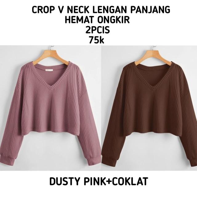 Product Introduction of Promo 2pcis Crop V Neck Lengan Panjang Wanita - Baju Knitwear Nyaman - Formal, Midi kemeja vest jumbo 7