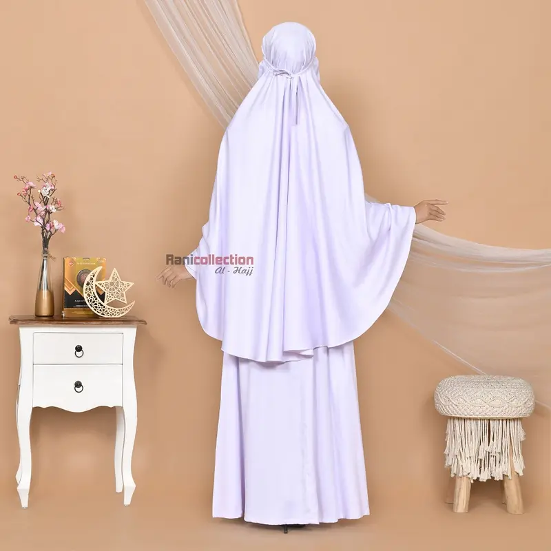 set gamis Umroh Wanita Umroh Pakaian Ihram wanita baju umroh baju umroh baju haji wanita  Set gamis PUTIH kantong muslin panjang rayon setelan twil jilbab saku lembut dres katun lebar Muslim Nyaman Twill Dress Celana 4