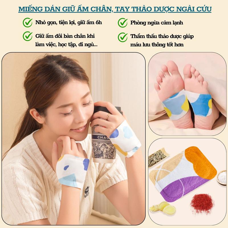 Combo 60 Miếng dán giữ nhiệt bàn chân miếng giữ ấm bàn tay 6h thành phần Ngải Cứu hoạt chất thiên nhiên ngăn ngừa cảm lạnh