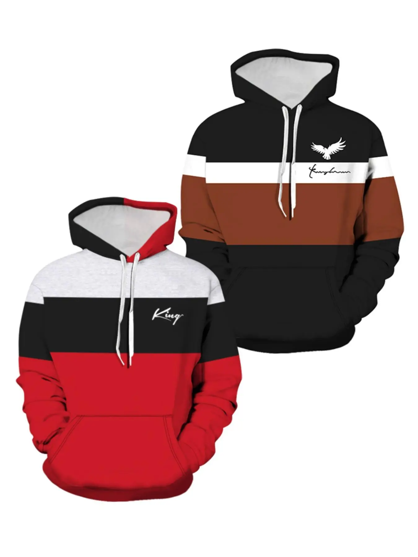 Men's Patchwork Letter & Eagle Print Drop Shoulder Hoodie, Casual Regular Fit Drawstring Pocket Hooded Sweatshirt for Fall & Winter, Men's Clothes for Daily Wear