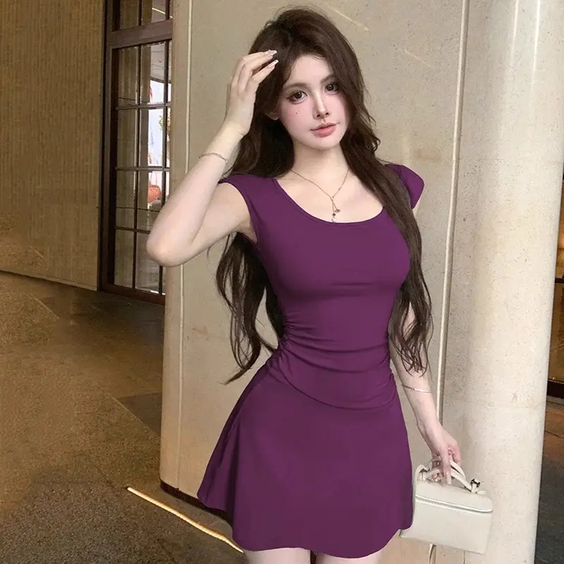 Newlan QZ185 Women's Turtle Neck Bodycon Mini Dress Short Sleeve Casual  Rok Wanita Sexy Onepiece Dress Baju Wanita Korean Sexy Wrap Slim Dress Elegant lengan pendek dress Basic Polos Sexy Gaun Korea Style Fashion Baju Ketat 0