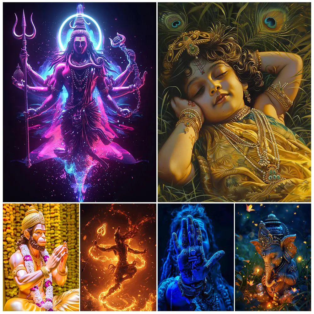 Modern Religion Canvas Painting Unframed Ganesha Shiva Wall Art Hinduism Hanuman Kali Goddess Wall Pictures for Living Room Decor Bedroom Poster