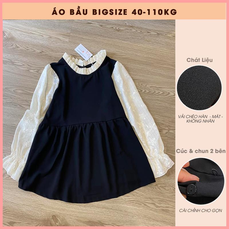 40-110kg Áo baby doll cổ bèo bigsize dài tay mix boi thêu - Quần áo bầu thu đông OanhLTK