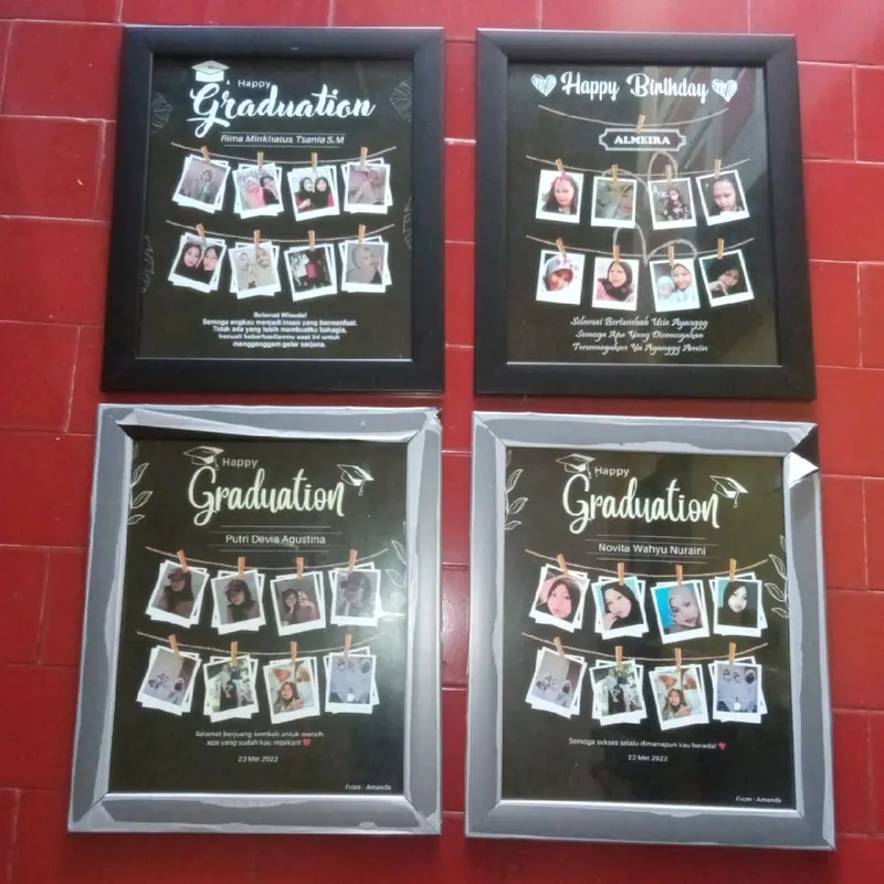 Polaroid Frame Hitam Custom Foto | Birthday | Anniversary | Wedding | Graduation Kaca Satu Sisi | Kado Ayang | Hadiah 1