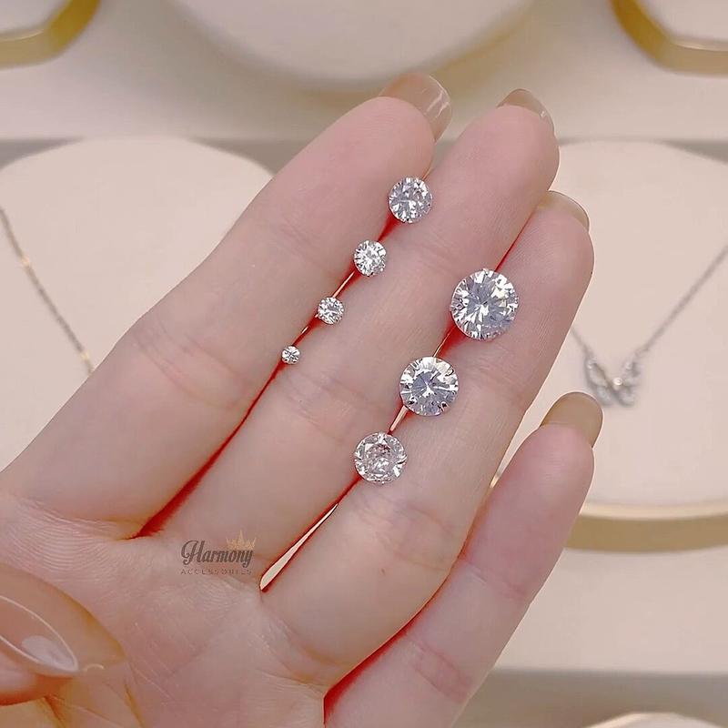 [Giá bán dành cho 1 chiếc] Khuyên tai bạc nam nữ S925 nụ đá nhiều size (1 chiếc) | TRANG SỨC BẠC HARMONY K190