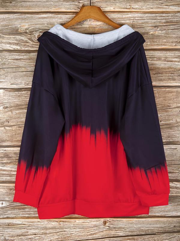 【Plus Size】 Ombre Print Drawstring Zip Up Hooded Jacket, Casual Long Sleeve Pocket Hooded Jacket for Fall & Winter, Women's Clothes for Daily Wear, Trending Clothing Women 5