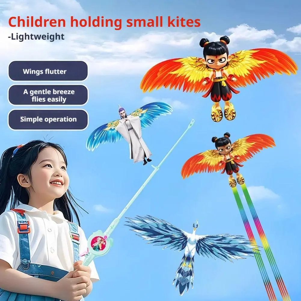 Cartoon Eagle Bird Kite Toys For Kids With String Fishing Rod Handheld Dynamic Fishing Rod Kite