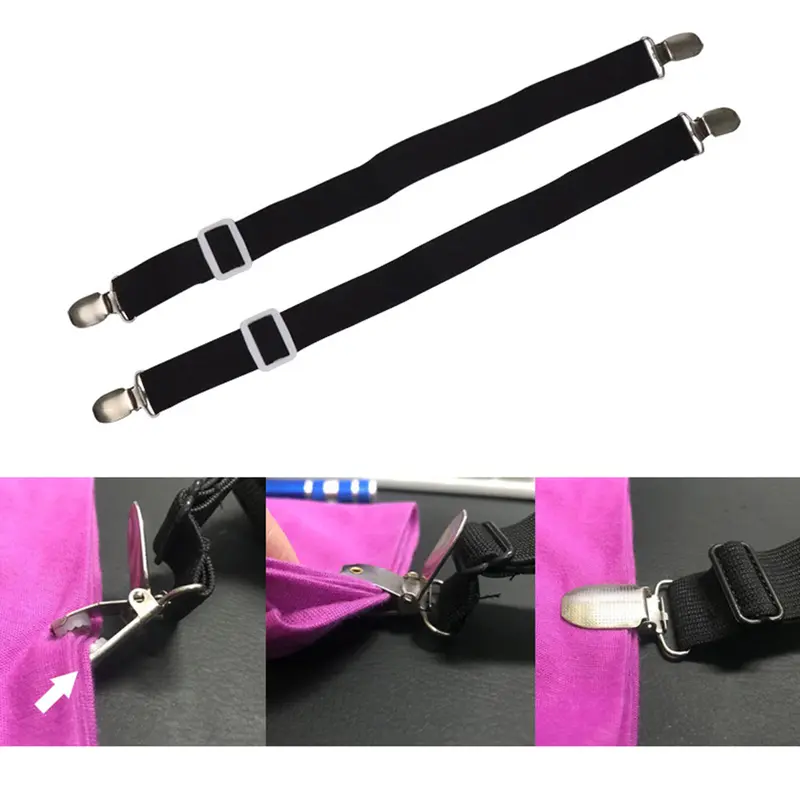 (ODDITYS) Bộ căng tấm có thể điều chỉnh, 2 mảnh, đàn hồi với kẹp kim loại, dây đai căng tấm cho ga trải giường, nệm, bàn ủi hoặc ghế sofa 1
