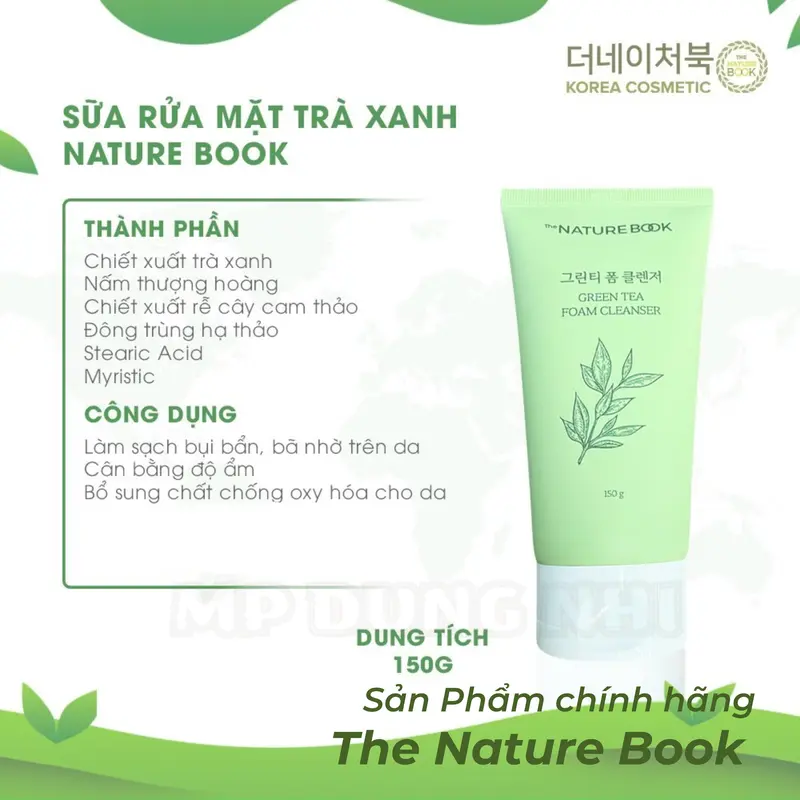 Sữa rửa mặt trà xanh Nature Book nhập khẩu Hàn Quốc chính hãng làm sạch sâu cho da khô da dầu mụn và da nhạy cảm phù hợp cho cả nam và nữ 2