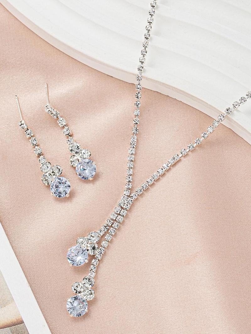 Product Introduction of Women's Elegant Rhinestone Decorated Necklace & Dangle Earrings, Exquisite Trendy Jewelry Set, Fashionable Accessories for Party & Daily Clothing Decor 3