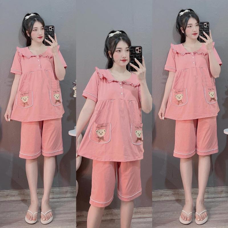 Bộ bầu - bộ sau sinh mặc nhà - ( Lửng - Túi Thêu Đầu Gấu ) - chất liệu Thun Cotton Mềm mát 6