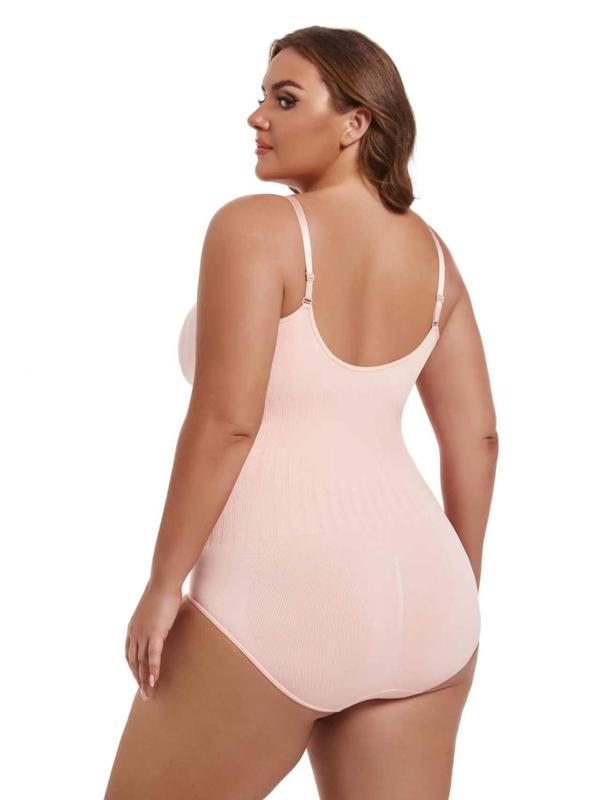 Plus Size Plain Adjustable Strap Shapewear Bodysuit, Summer Clothes, Casual Open Crotch Design Cami Bodysuit for Daily Wear, Women's Shapewear, Shapewear for Women 9