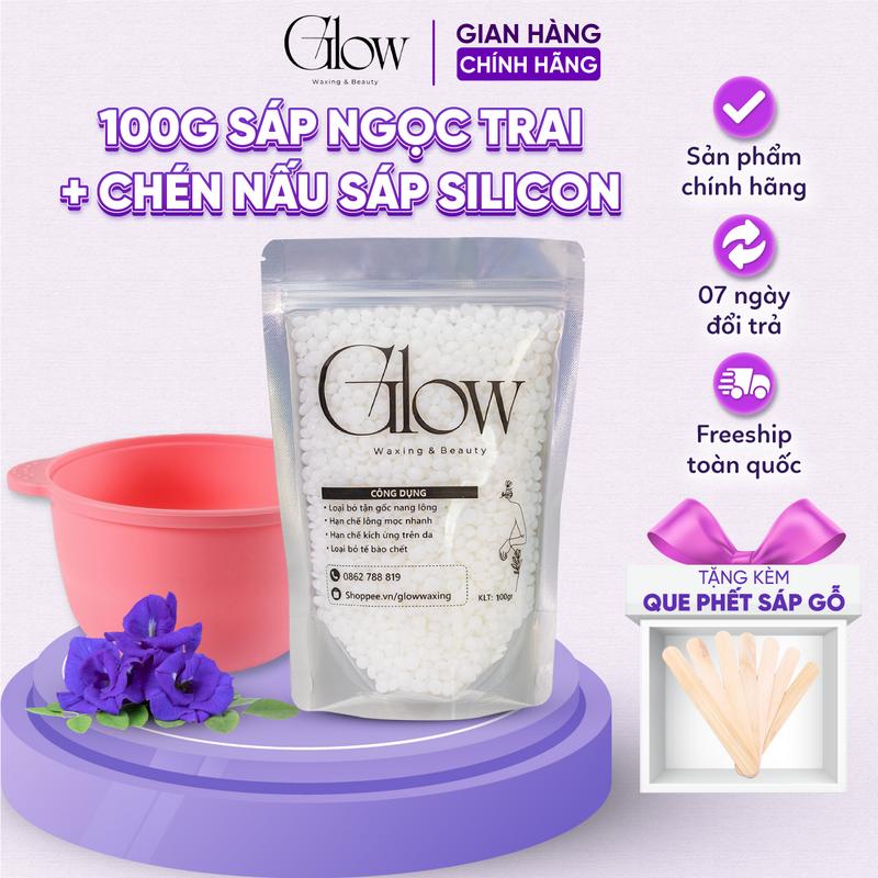Combo Chén Silicone Nấu Sáp Wax Lông GLOWWAXING + 100Gr Sáp Ngọc Trai Cao Cấp Tặng Que CHE TÊN SẢN PHẨM