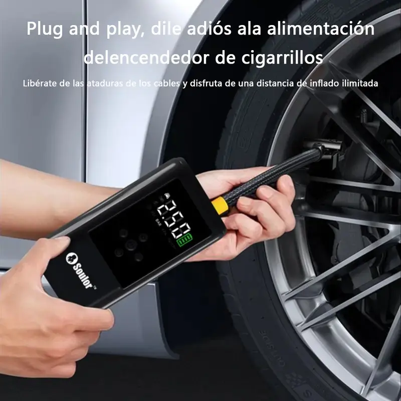 Soulor Arrancador de batería 5 en 1, arrancador de coche de 1000 A/2000 A con bomba de aire de 150 PSI, inflador y desinflador digital de neumáticos, cargador portátil de batería para coche con puerto USB y luz LED para vehículos de gasolina, mante - Foto 6