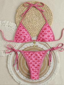 Conjunto de dos piezas Conjunto de bikini con estampado floral para mujer, Conjunto de traje de baño elegante de moda casual, Traje de baño para mujer para vacaciones en la playa