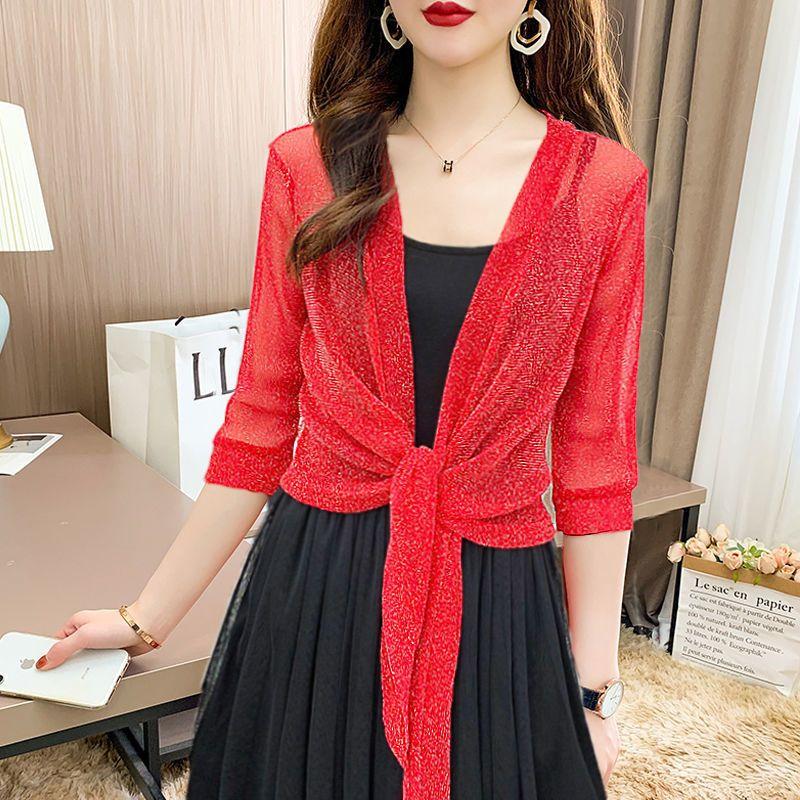 Áo Khoác Khăn Choàng Nhỏ Áo Cardigan Nữ, Ngắn, Lưới, Ngoại Cỡ, Ren Che Phủ, Có Thể Mặc Ngoài Trời, Mùa Hè 2024, Hơn 6,000 HTK 4