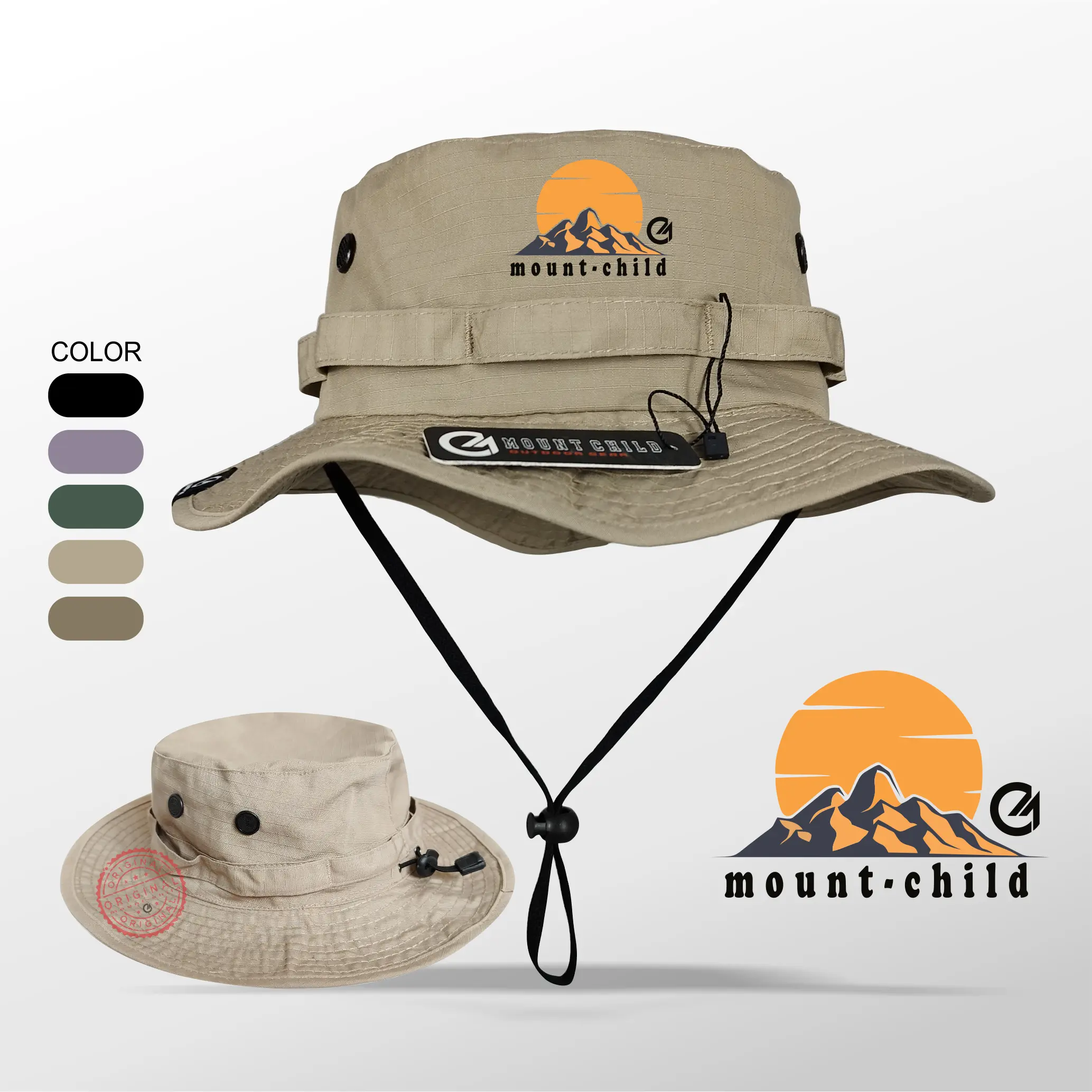 Topi Rimba Original Pria Wanita Topi gunung Camping Logo Mountchild kode 007 Nyaman Uniseks Berpori Cepat Kering Outdoor