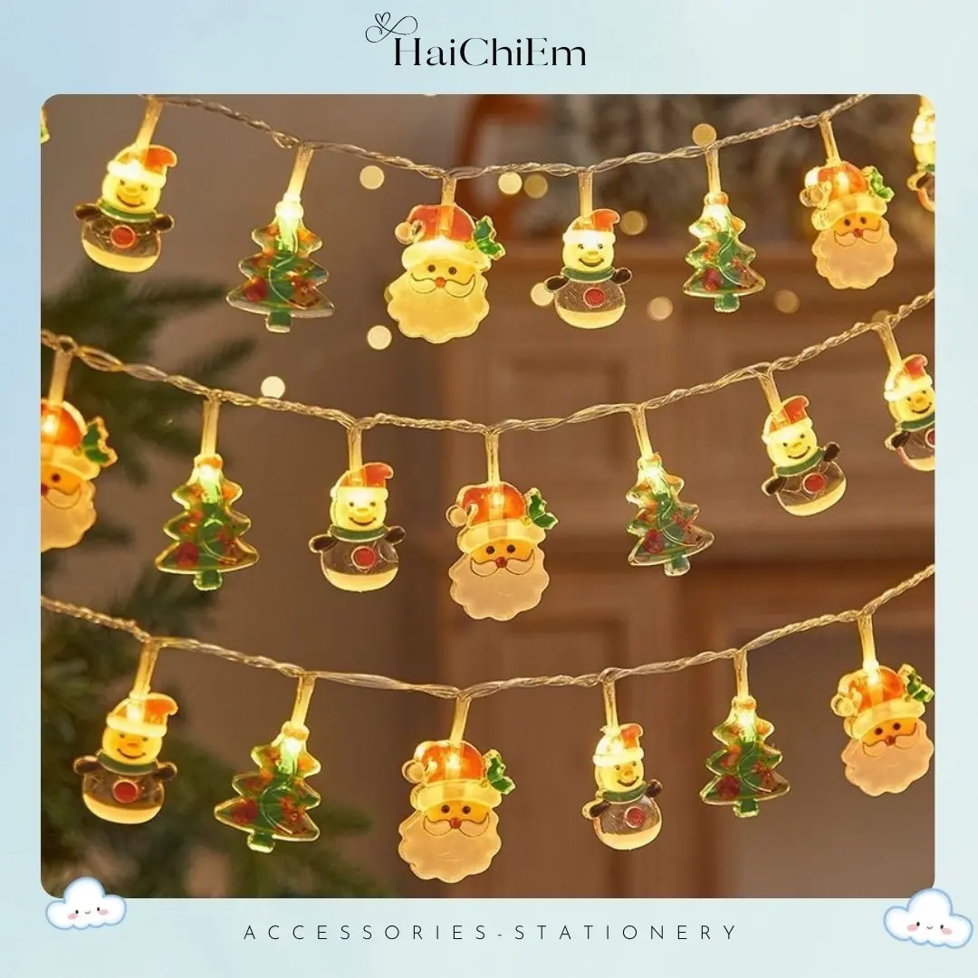 Dây đèn LED trang trí Giáng Sinh - Dây đèn kiểu dáng người tuyết, cây thông trang trí - Một dây dài 1m5 (gồm 10 bóng đèn) - Cửa hàng [HAICHIEM]