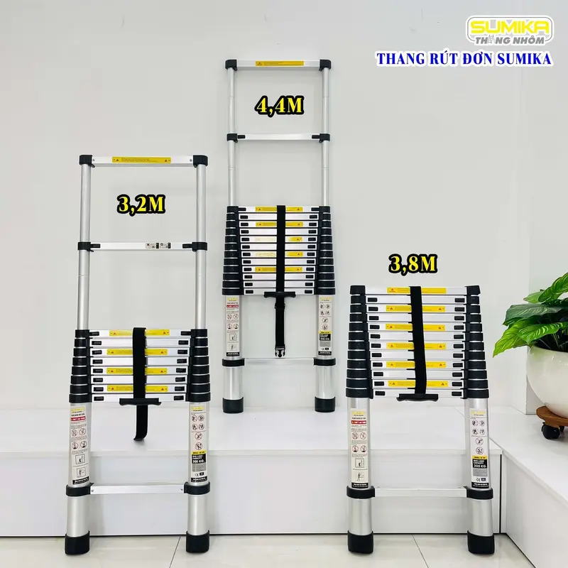 Thang nhôm rút đơn xếp gọn chính hãng SUMIKA (cao từ 3.2M đến 6M) tải trọng 300KG, bảo hành 2 năm,thang đa năng, SK260, SK320, SK380, SK440, SK510, SK600 6