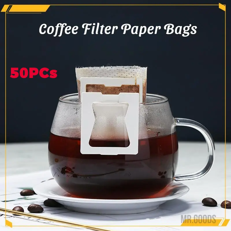 50pcs Coffee Filter Paper Bags Disposable Drip Coffee Bag Portafilter Hanging Ear Espresso Coffee Accessories Tea Practical Tool