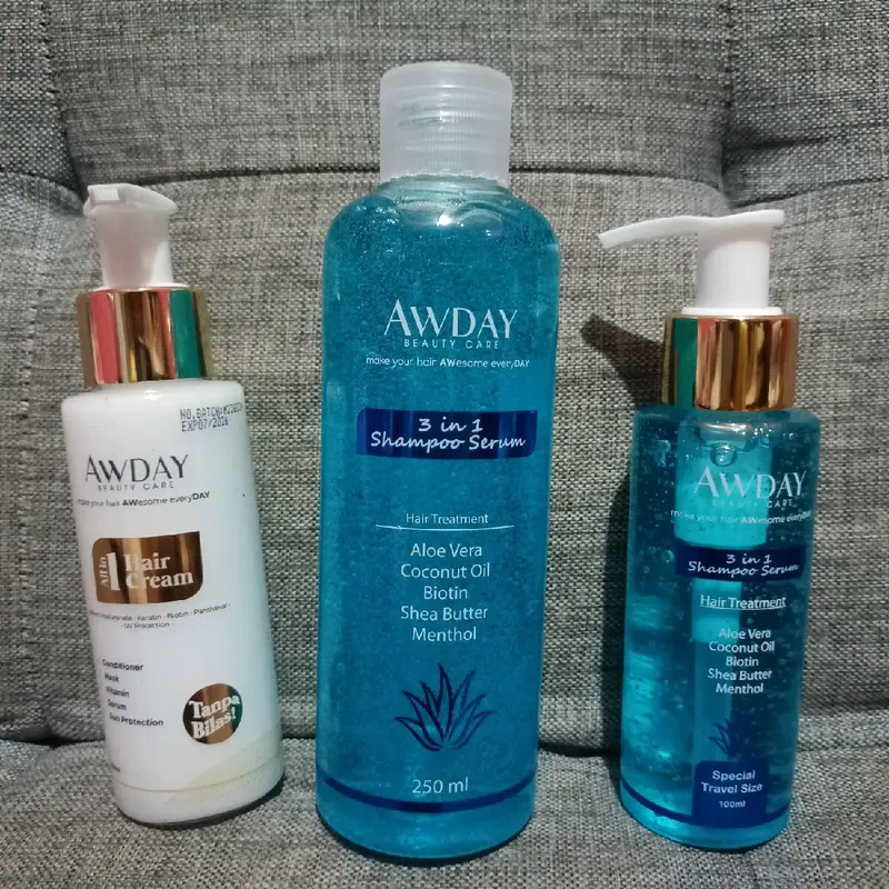 READY! Awday Shampoo serum 3in1 250ml & 100ml shampoo awday hair treatment Haircare Rontok Menthol Conditioner Biotin Ketombe Perawatan Sampo Extract Vitamin Melembutkan 2