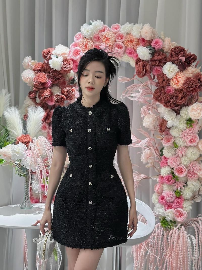 Product Introduction of Miiushop- Váy dạ nhũ cúc đá viền tua rua 2